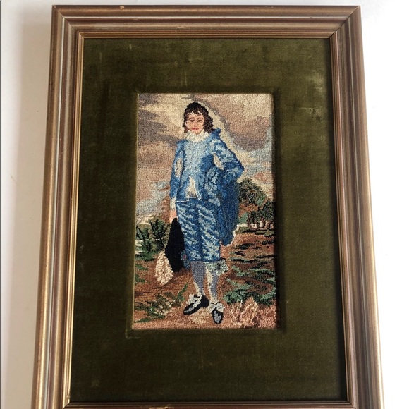 Vintage Embroidered Framed The Blue Boy - Picture 2 of 9
